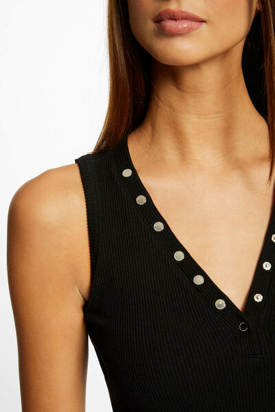 Ribbed vest top with wide straps black ladies'