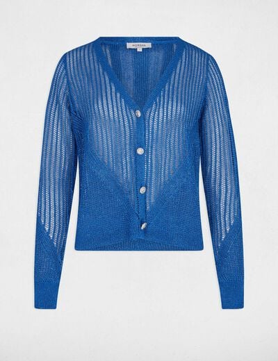 Openwork long-sleeved cardigan electric blue women