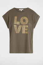 T-shirt with message khaki green women