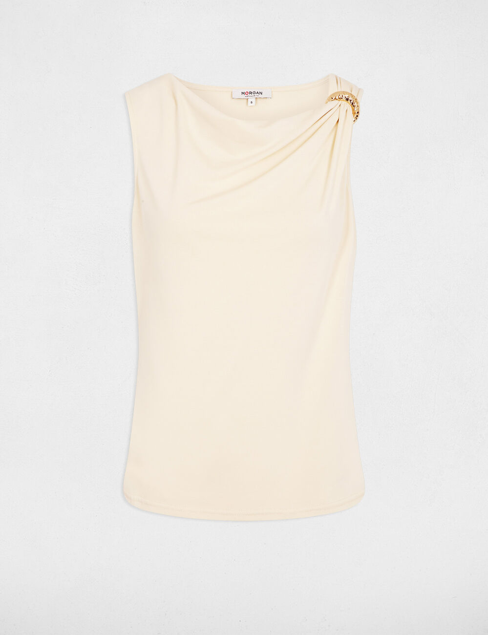 Cowl neck tank top light beige women