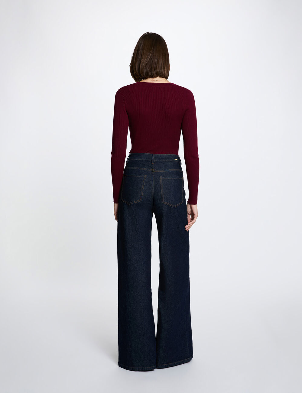 Fitted V-neck sweater bordeaux women