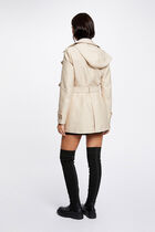 Waisted belted trenchcoat with hood sand women