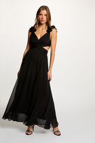 Robe longue droite fluide noir femme