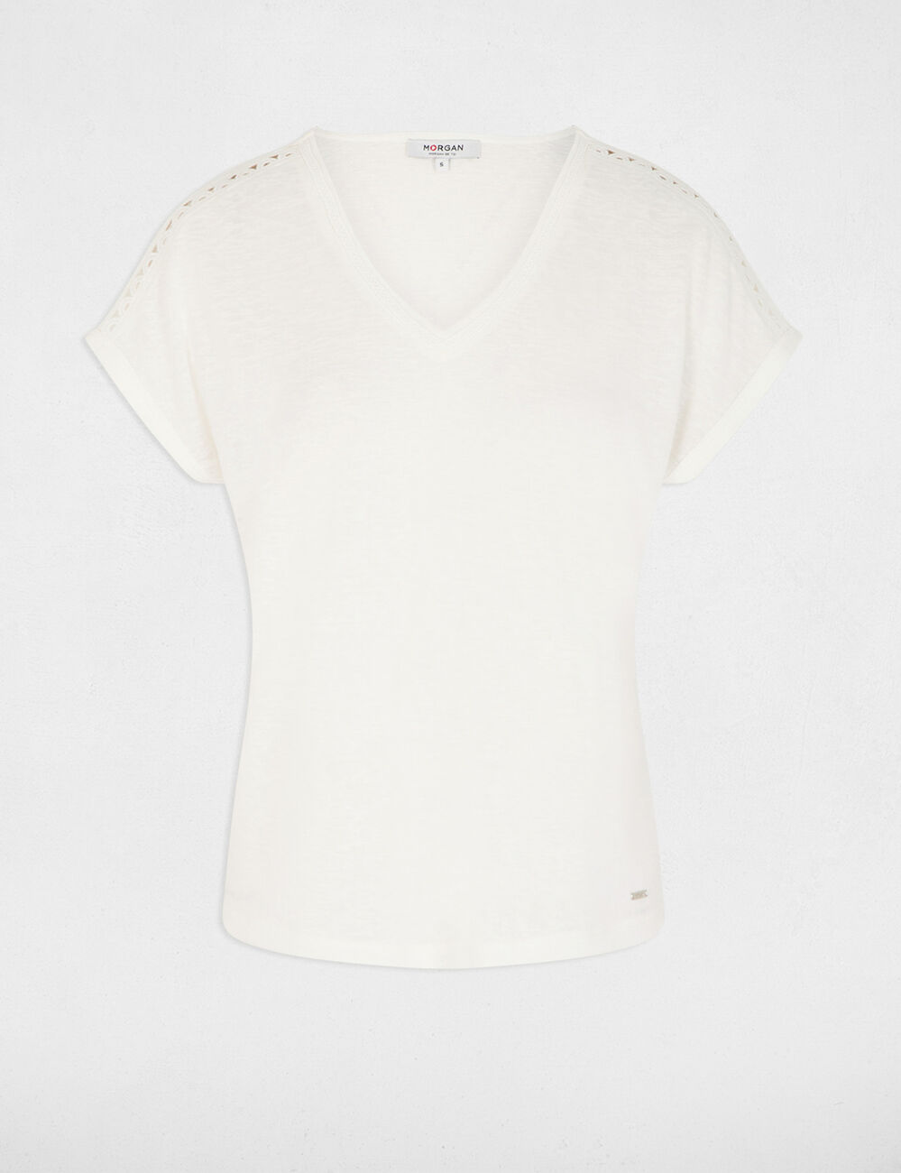 V-neck short-sleeve t-shirt white women