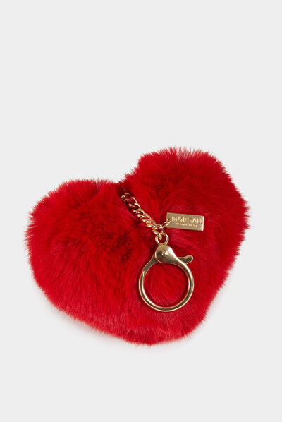 Faux fur heart keychain red ladies'