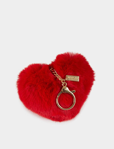 Faux fur heart keychain red ladies'