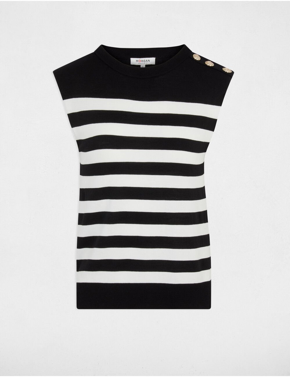 Pull sans manches rayé noir femme