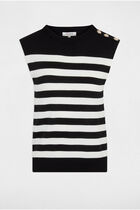 Pull sans manches rayé noir femme