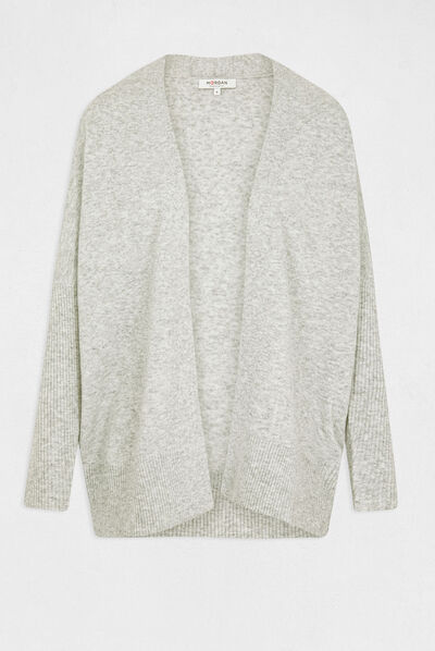 Long-sleeved cardigan with open collar light grey ladies'