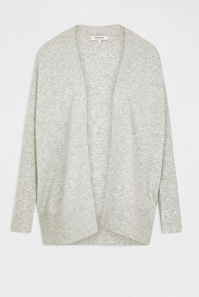 Long-sleeved cardigan with open collar light grey ladies'