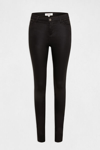 Skinny trousers wet effect black ladies'