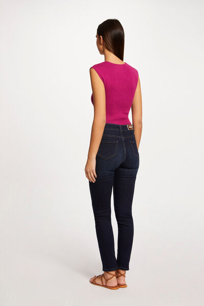 Short-sleeved jumper jewel detail neck raspberry ladies'