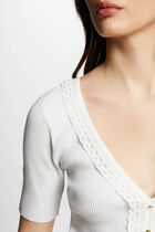 Jumper V-neck short sleeves ecru women