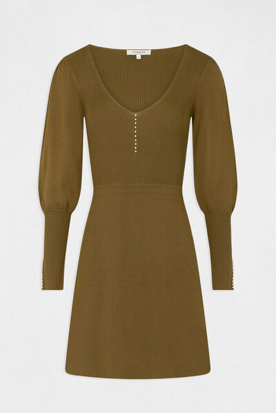 Skater jumper dress with V-neck mid-green ladies'