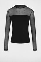T-shirt manches longues strass noir femme