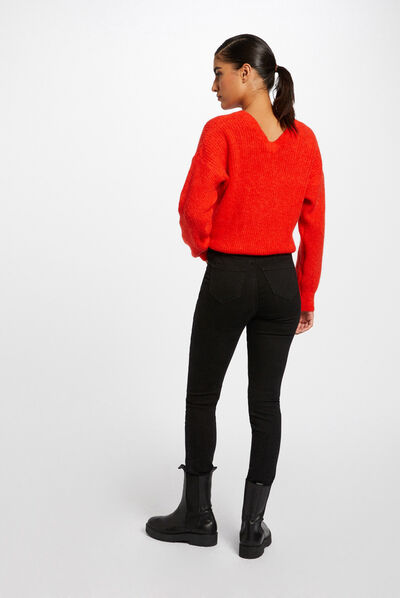 Long-sleeved jumper with V-neck orange ladies'