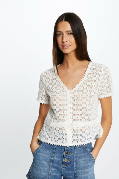 Short-sleeved t-shirt with lace ecru ladies'