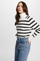 Stripped jumper turtleneck ivory women