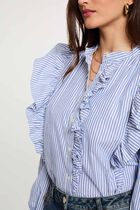 Striped shirt with mandarin collar sky blue women