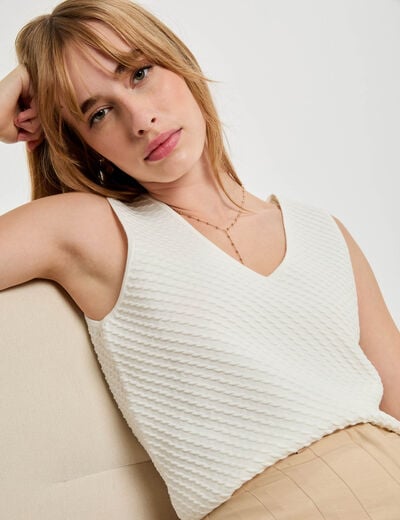 Knitted top V-neck white women