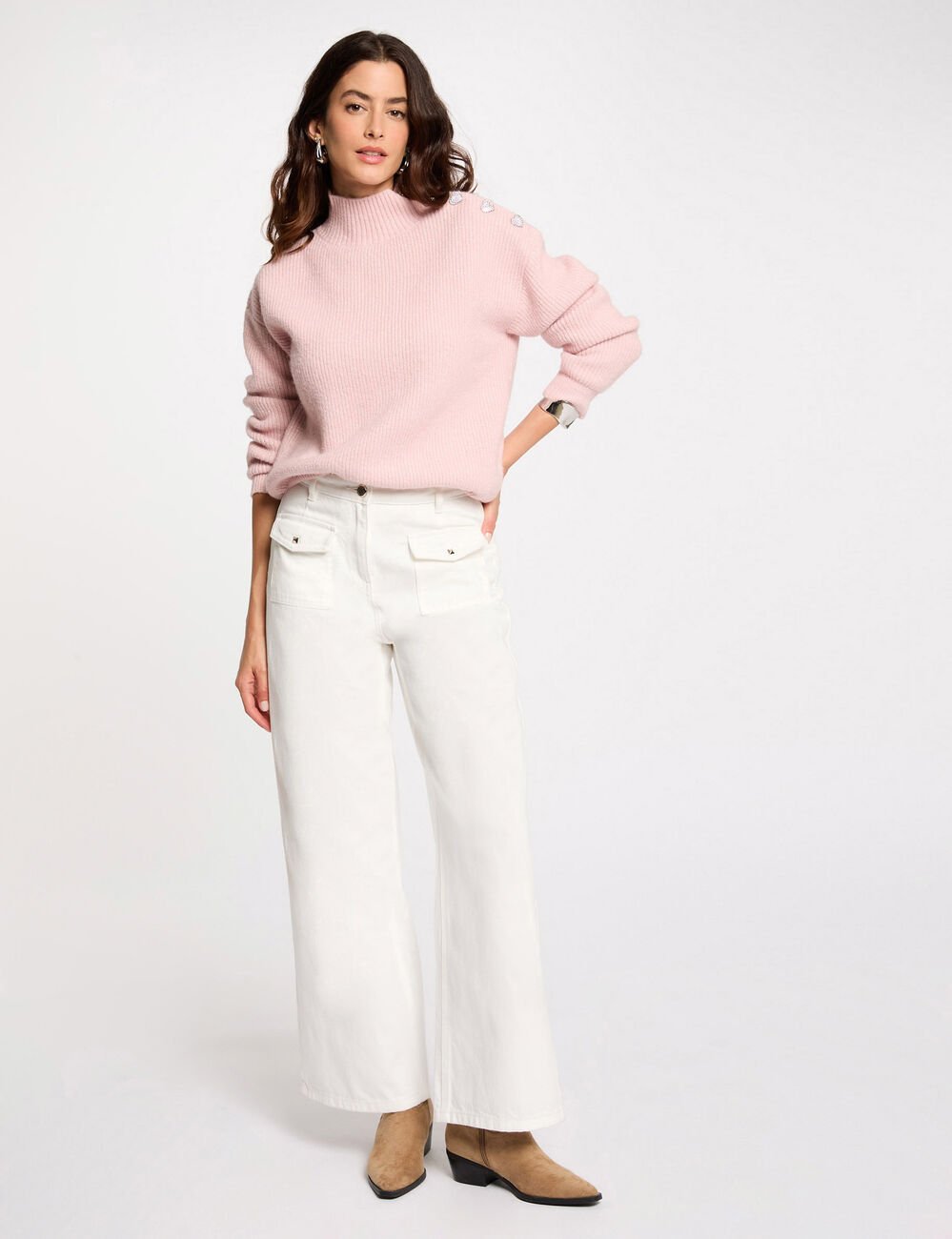 Long-sleeved jumper with buttons light pink women