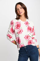 Jumper round neck floral print ivory women