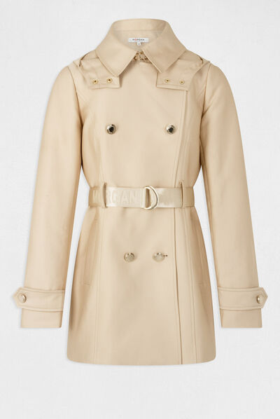 Straight belted trenchcoat with hood beige ladies'