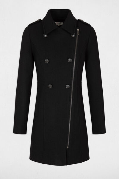 Zipped waisted coat with buttons black ladies'