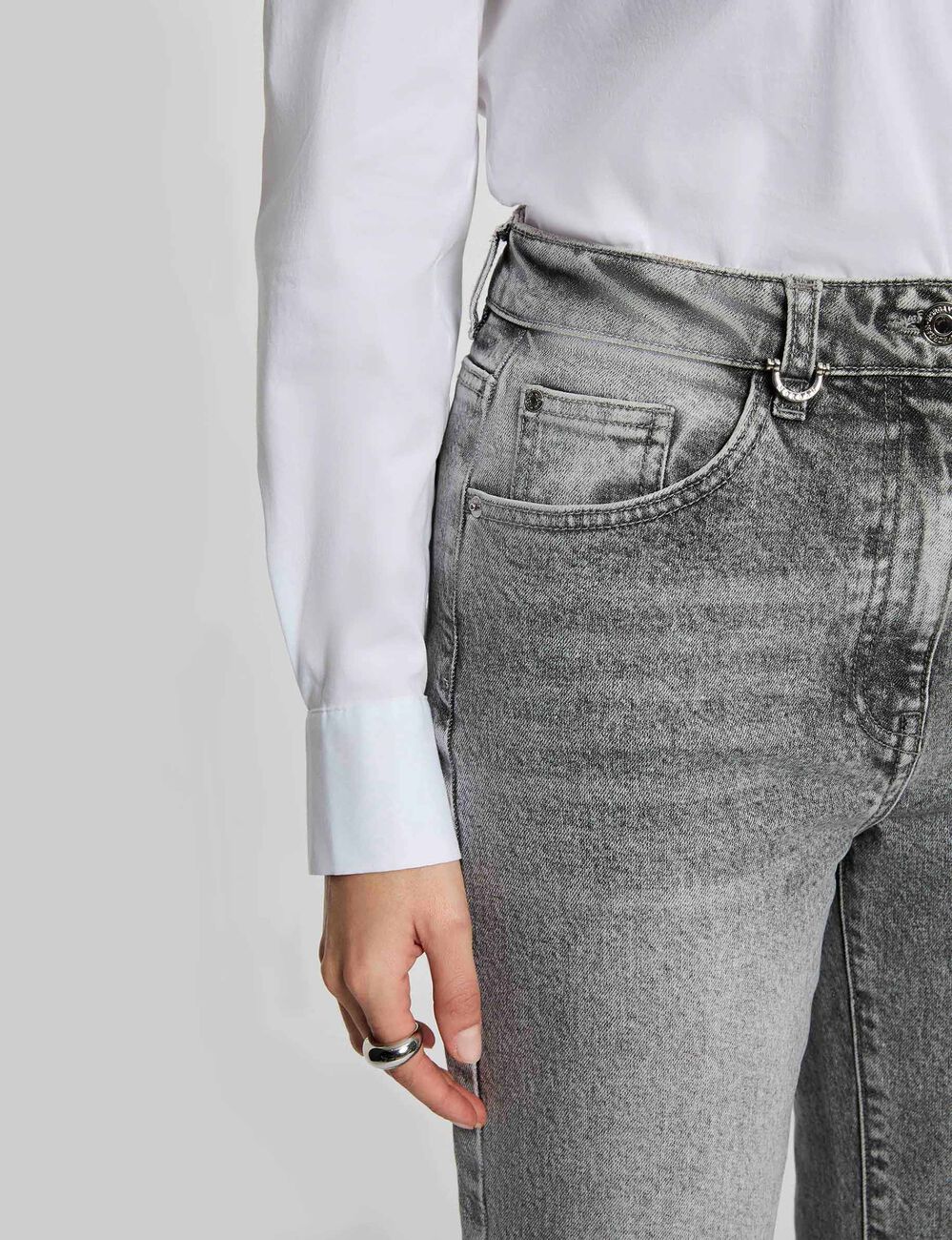 High-waisted wide-leg jeans denim snow grey women