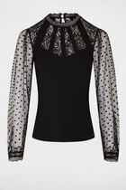 Long-sleeved t-shirt with lace black women