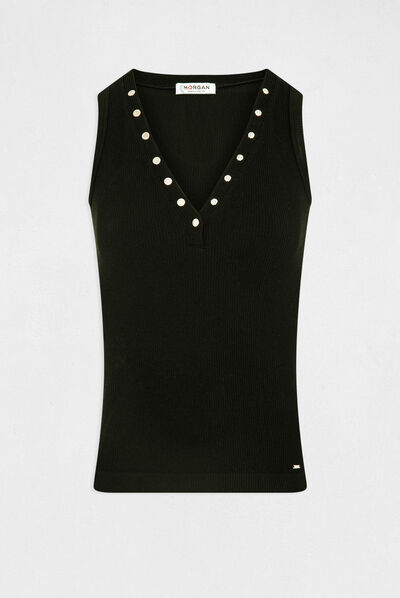Ribbed vest top with wide straps black ladies'