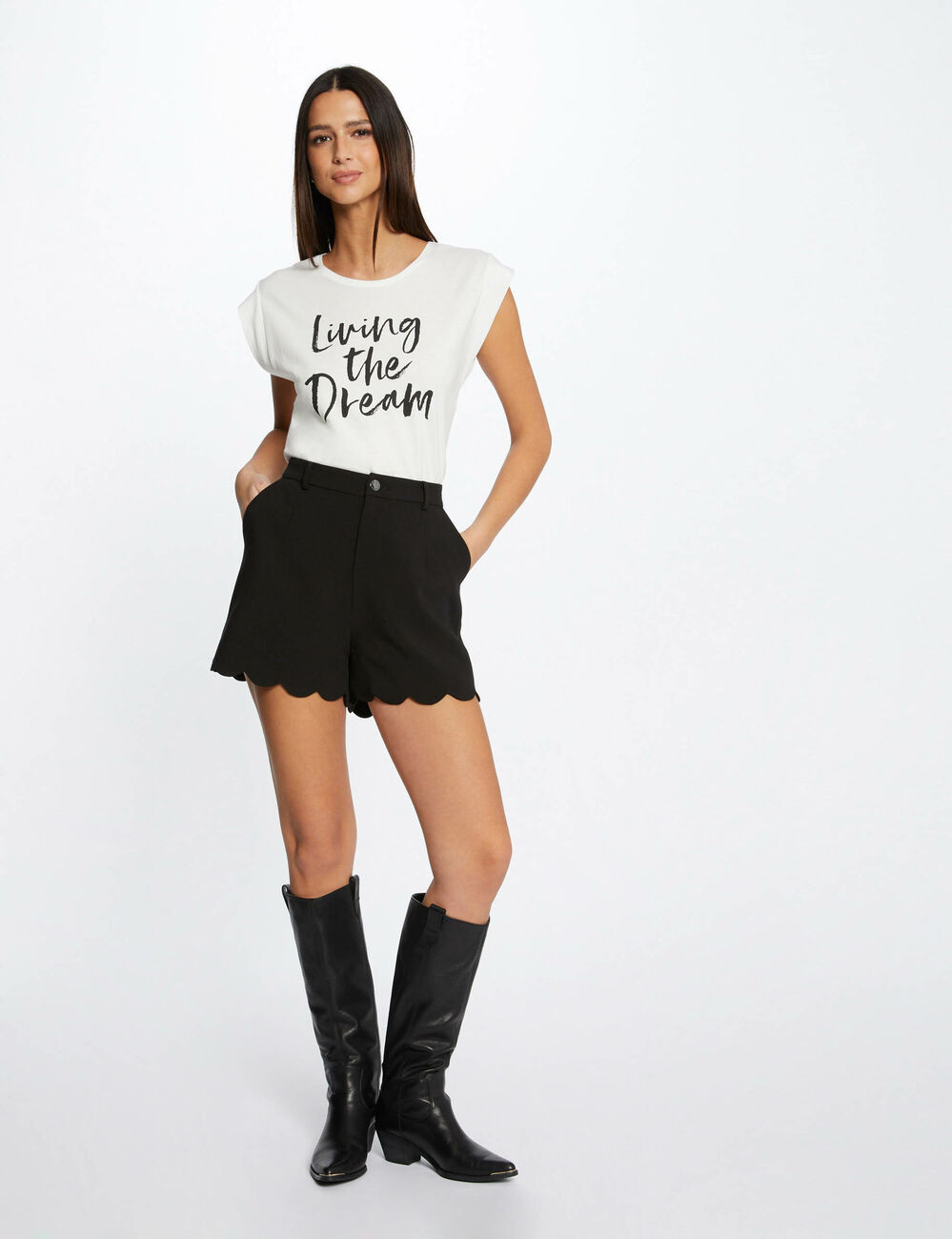 Short-sleeved t-shirt with message ecru women