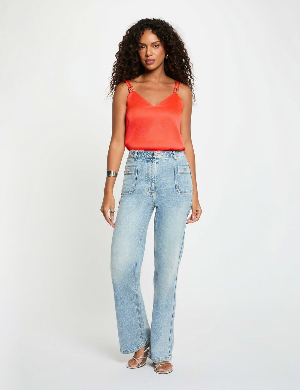 Satin top with straps bright red women