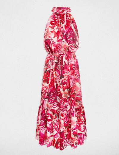 Satin dress with high neck multicolor women