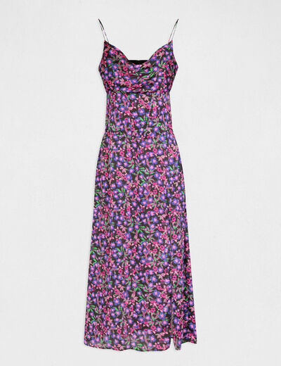 Midi straight dress with floral print multicolored women