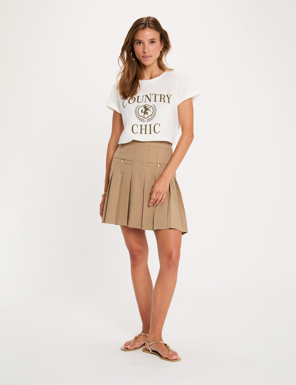 Pleated short skirt taupe women