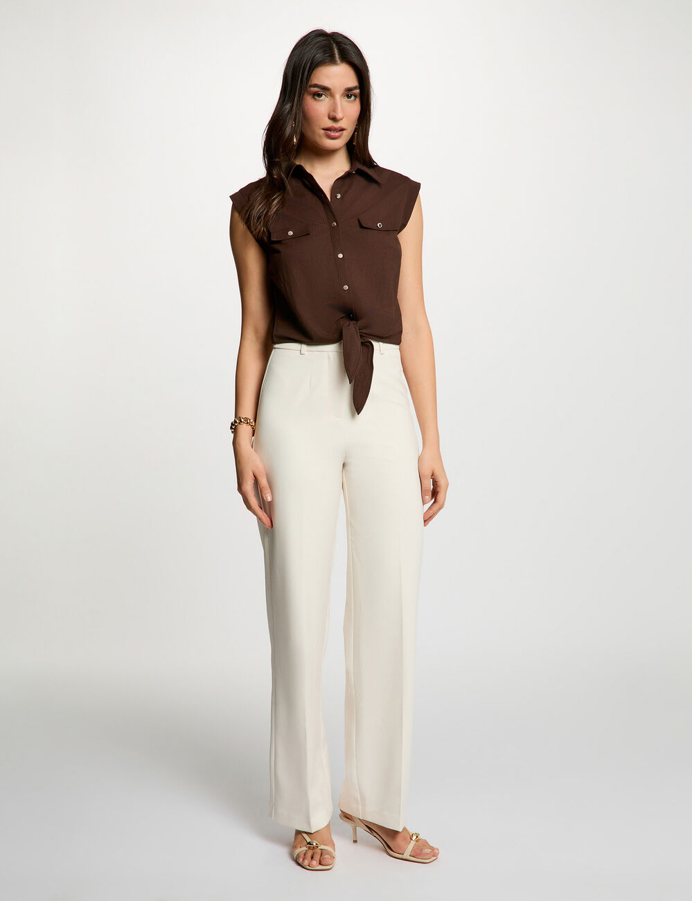 Sleeveless blouse dark brown women