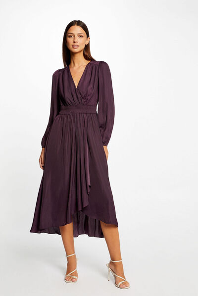 Midi wrap satin dress plum ladies'