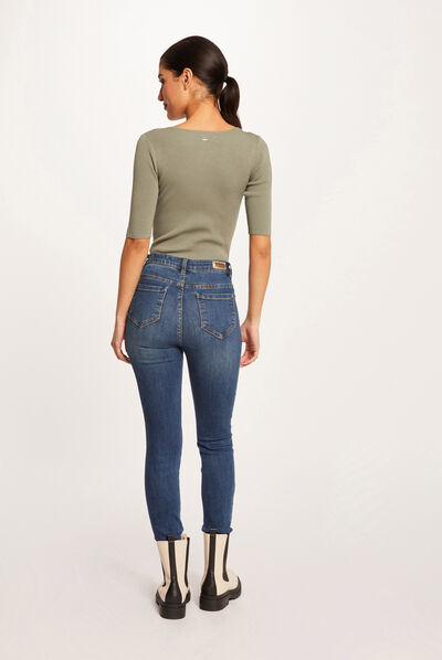 3/4-length sleeved jumper with ornament mid-green ladies'