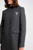 Fitted boucle coat dark grey women