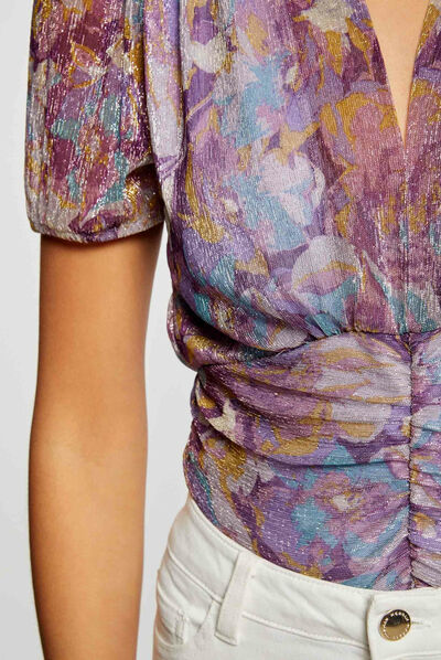 Short-sleeved t-shirt floral print purple ladies'