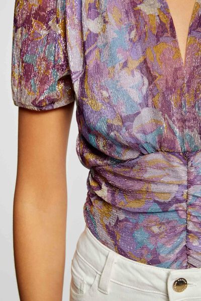 Short-sleeved t-shirt floral print purple ladies'