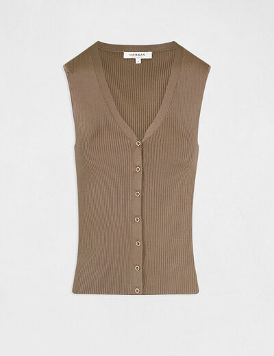 Jumper vest top in ribbed knit khaki green ladies'