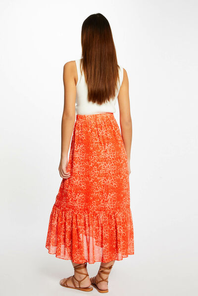 Maxi wrap skirt with leopard print orange ladies'