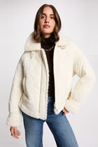 Fitted short puffer jacket ivory women