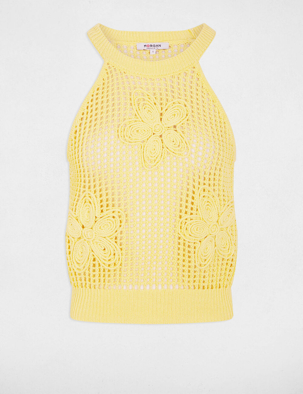 Fitted round neck tank top light yellow women