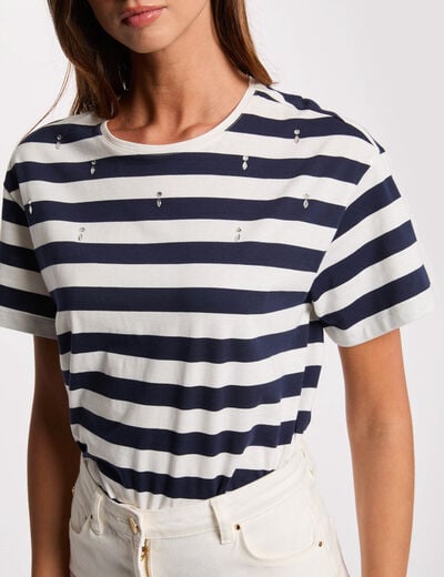 Striped short sleeve T-shirt white women