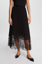 Maxi pleated A-line skirt black women