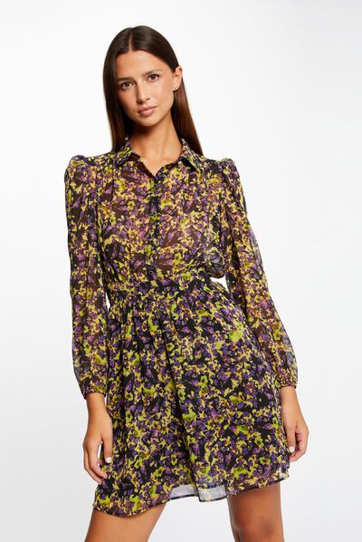 Waisted dress abstract print multico ladies'
