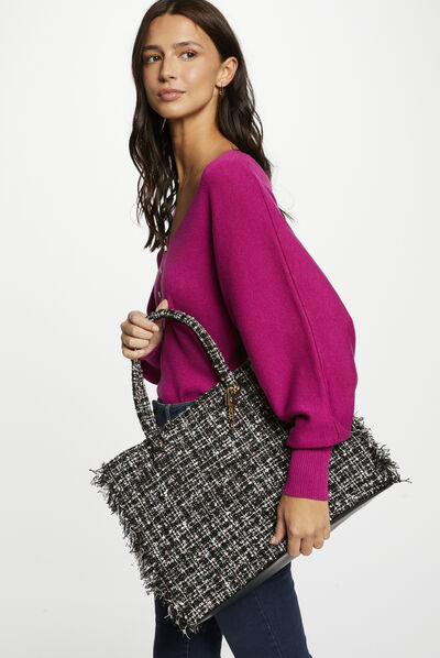 Rectangular shopper bag with fringes black ladies'